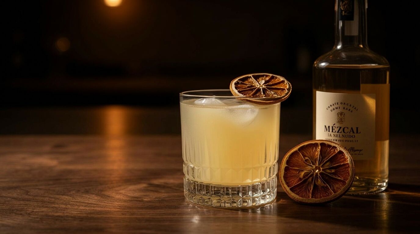 Craft cocktail with Ferova and mezcal